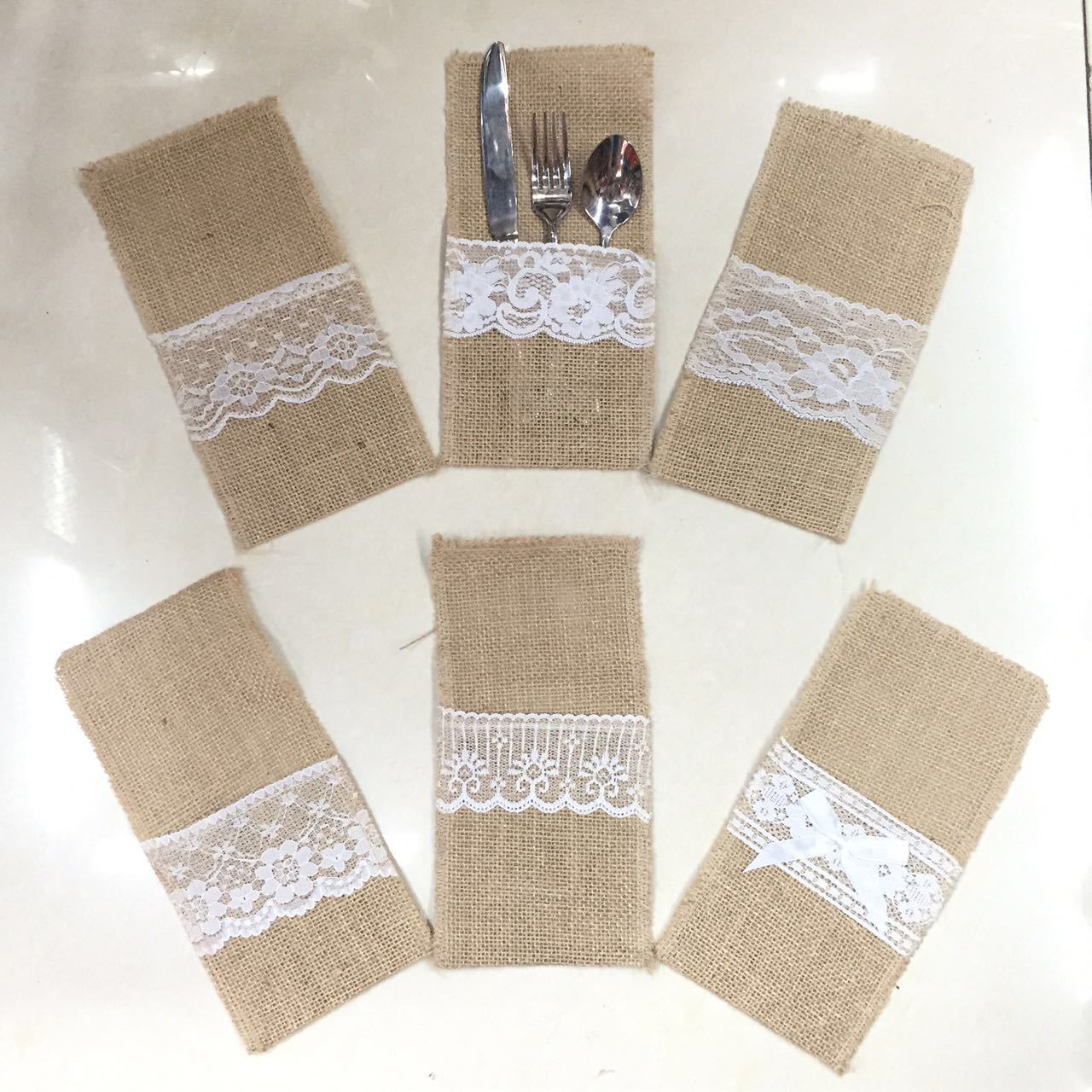 西餐刀叉袋 欧式刀叉袋 蕾丝刀叉袋 餐具袋 麻布袋派对用品质优