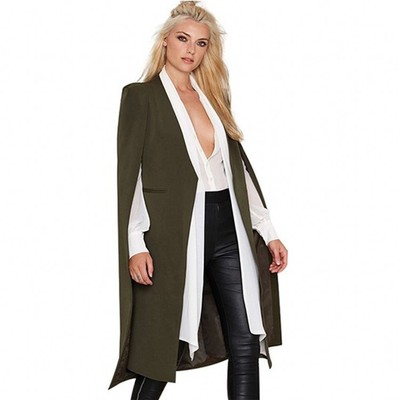goods in stock wholesale Autumn and winter European style Ladies leisure time coat Cape-style Mid length version False two No buckle Shawl Windbreaker