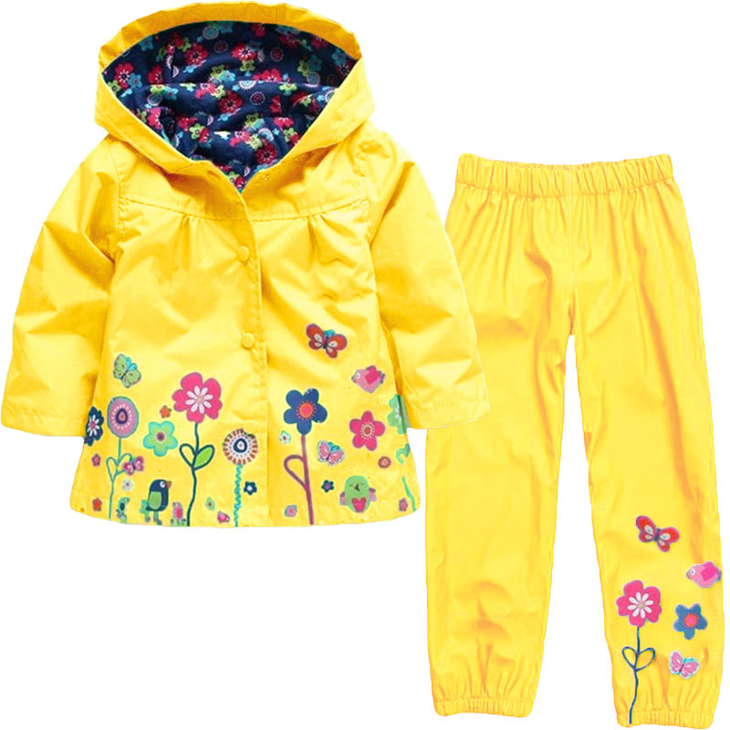 Children's suit 2016 girls' spring and autumn cute flower windproof rain-proof hooded jacket one-piece delivery