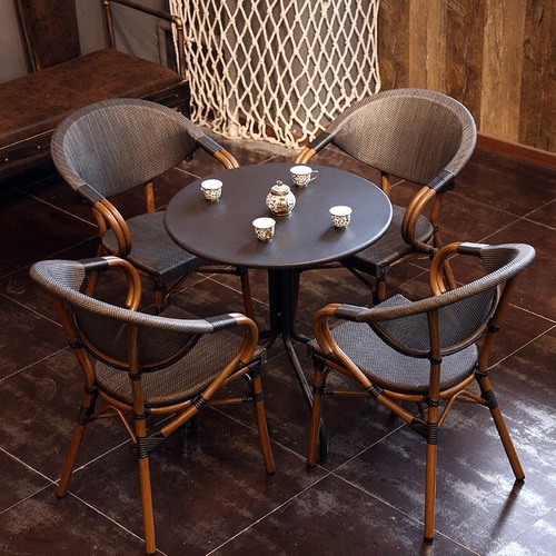 Outdoor furniture set, coffee shop balcony chairs, aluminum leisure rattan chairs, milk tea shop outdoor rattan chairs