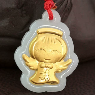 金镶玉批发 小天使吊坠 999足金镶天然A货翡翠玉坠 厂家直销