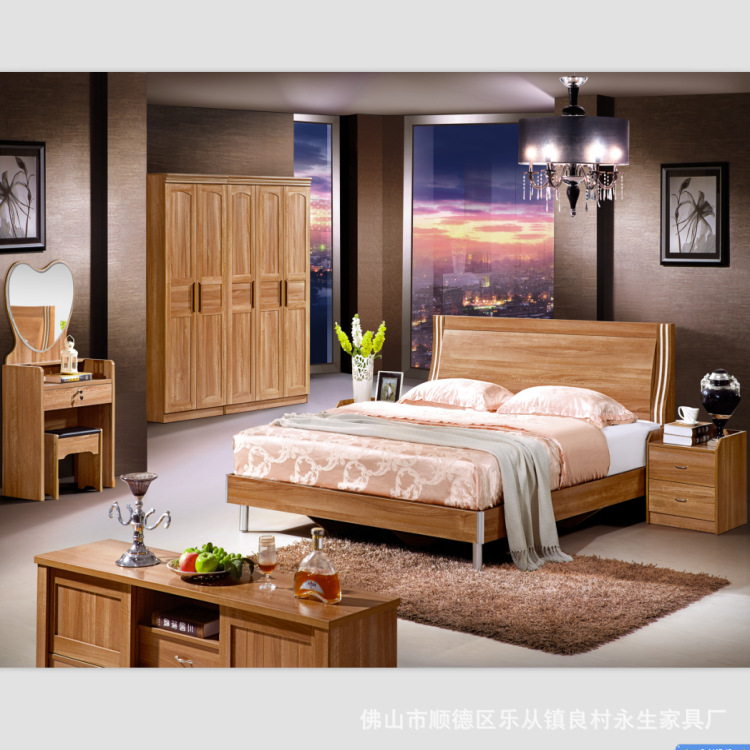 酒店客房卧室成套家具快捷酒店简约1.8米大床橡木色大衣柜板式床
