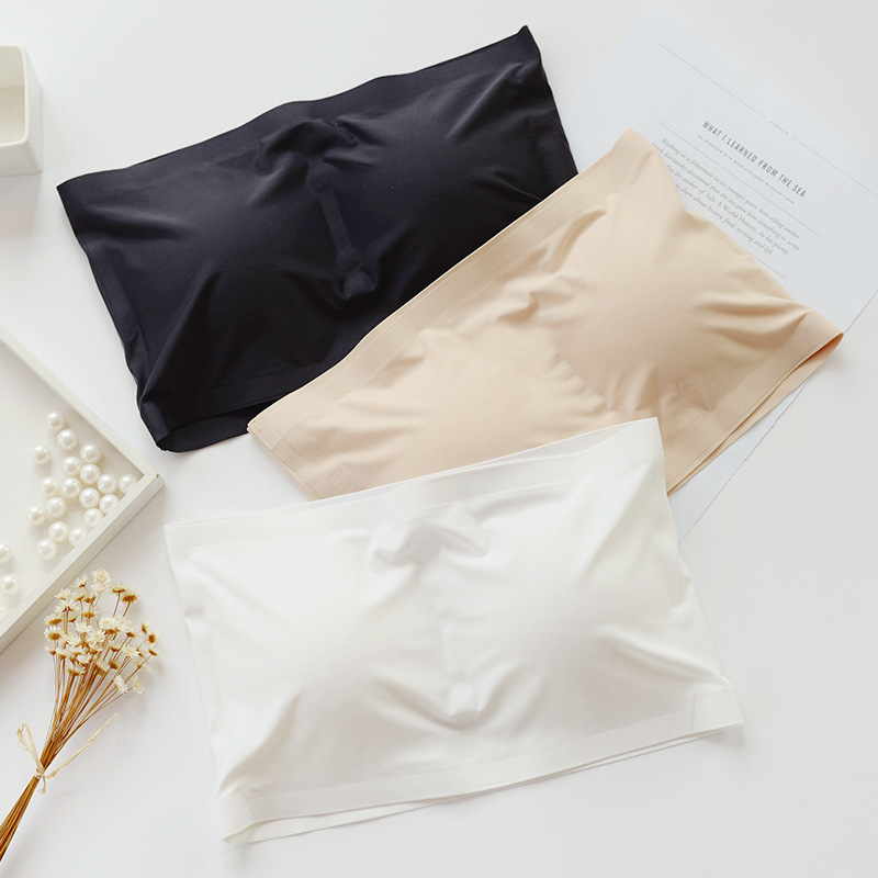 Ice Silk Short Girl's Tube Top, Ice Silk Seamless Invisible Chest Strap Chest Pad, Anti-Exposure Versatile Women's Intimates