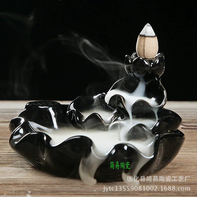 Backflow Incense Burner, Ceramic Aroma Lamp, Lotus Cascade Design, Boxed 60 pcs