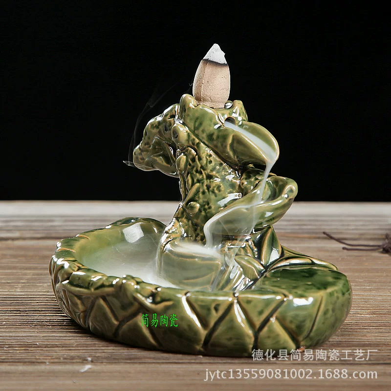 Backflow Incense Burner, Ceramic Aroma Lamp, Lotus Cascade Design, Boxed 60 pcs