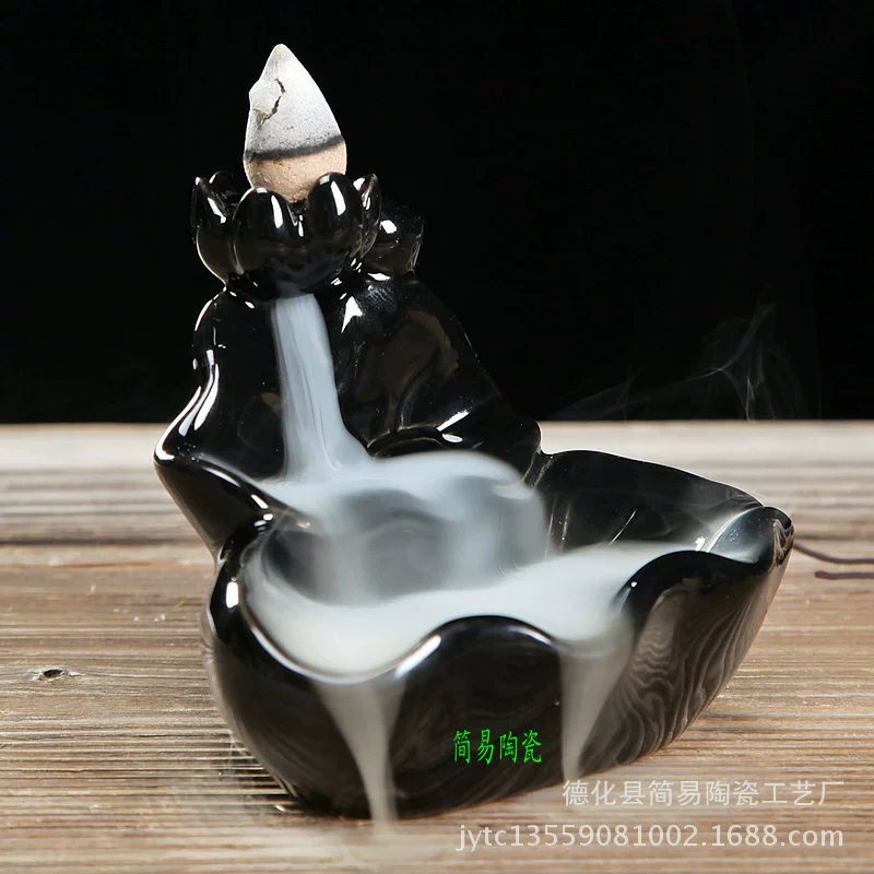Backflow Incense Burner, Ceramic Aroma Lamp, Lotus Cascade Design, Boxed 60 pcs