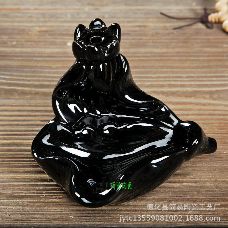 Backflow Incense Burner, Ceramic Aroma Lamp, Lotus Cascade Design, Boxed 60 pcs