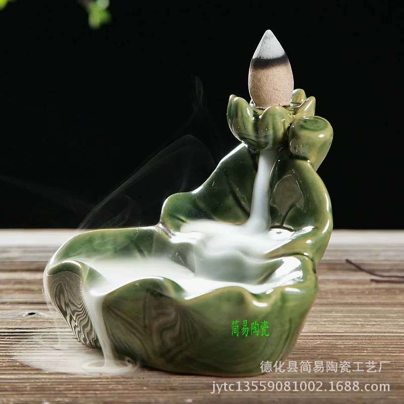 Backflow Incense Burner, Ceramic Aroma Lamp, Lotus Cascade Design, Boxed 60 pcs