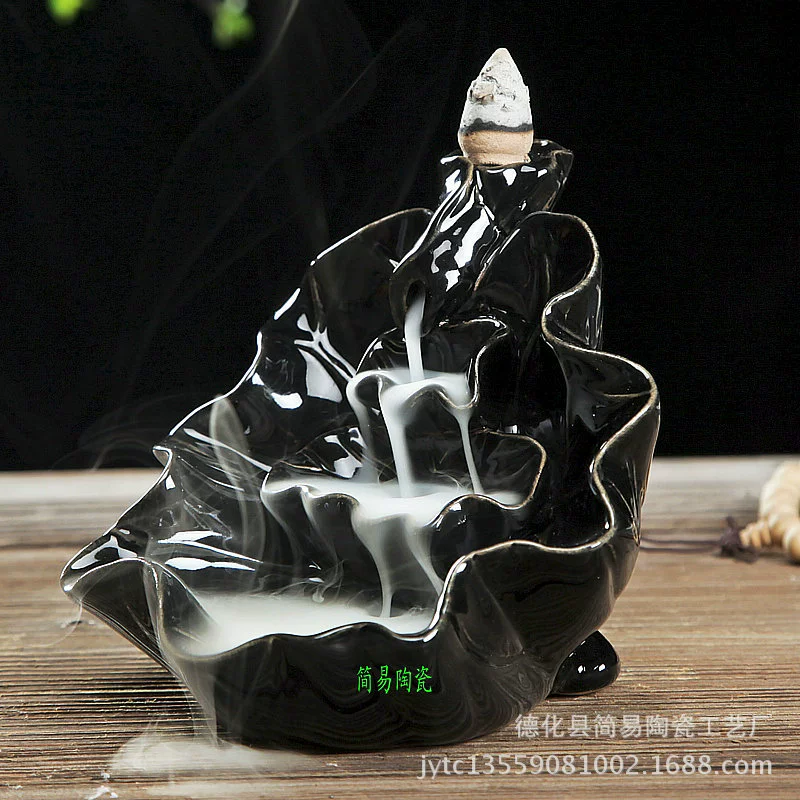 Backflow Incense Burner, Ceramic Aroma Lamp, Lotus Cascade Design, Boxed 60 pcs