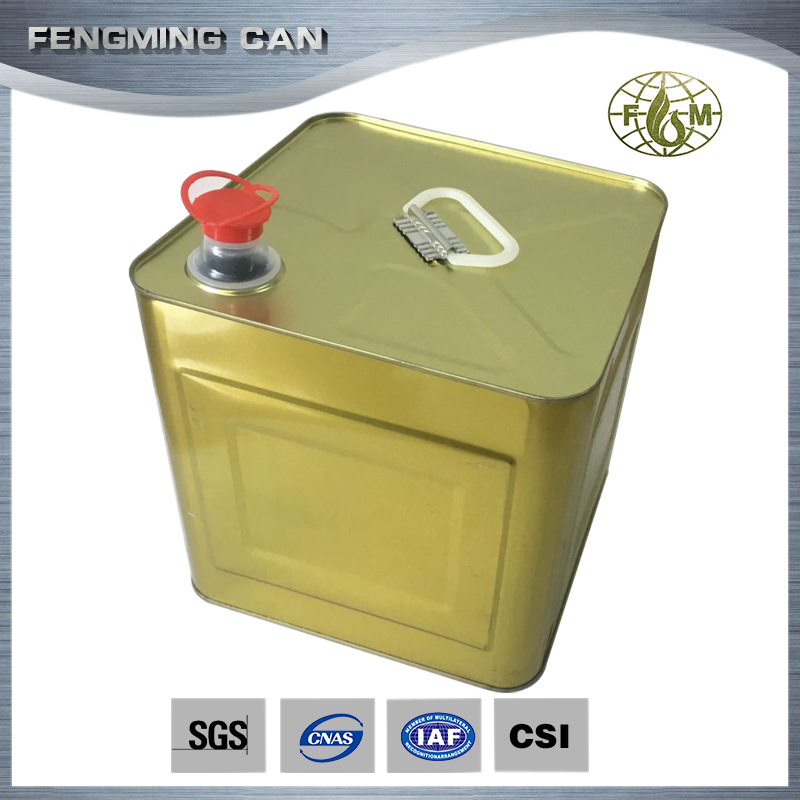 涂黄印刷10升方铁桶 马口铁油漆涂料化工铁桶配塑料拉咀批发