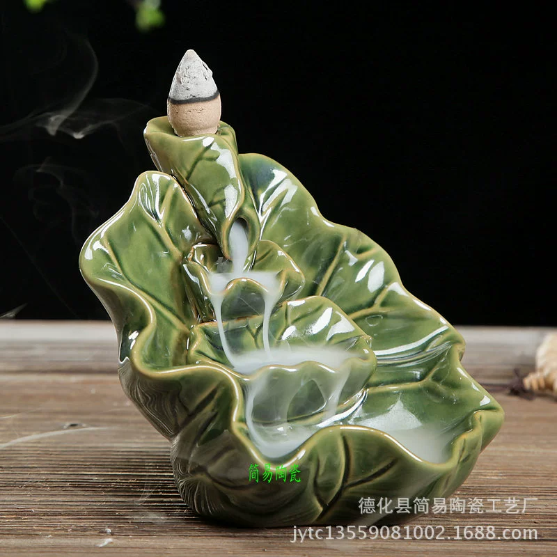 Backflow Incense Burner, Ceramic Aroma Lamp, Lotus Cascade Design, Boxed 60 pcs