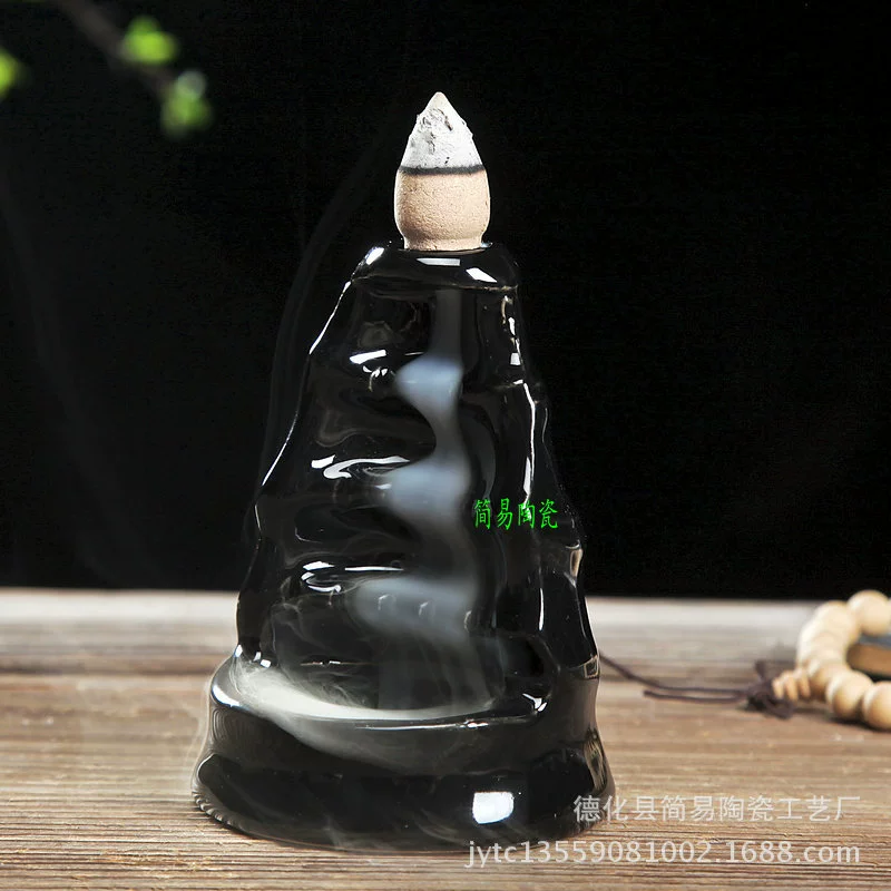 Backflow Incense Burner, Ceramic Aroma Lamp, Lotus Cascade Design, Boxed 60 pcs