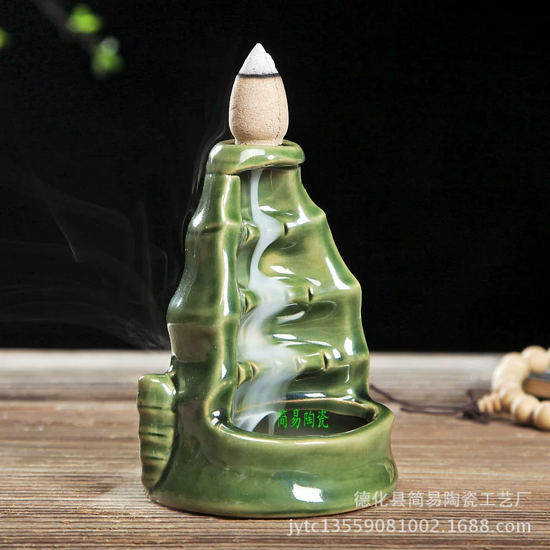 Backflow Incense Burner, Ceramic Aroma Lamp, Lotus Cascade Design, Boxed 60 pcs