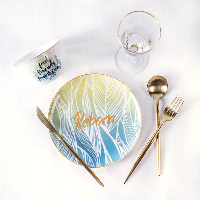 Creative Frangipani High-Bone Ceramic Bowls and Plates Tableware Soft Decoration Decoration Art Gifts Restaurant Hotel Supplies Design