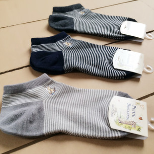 Japanese New Bifei Rabbit Nostalgic Retro Striped Cotton Thread Women's Boat Socks Big Heel Design Three Yarn Cotton Socks for Women