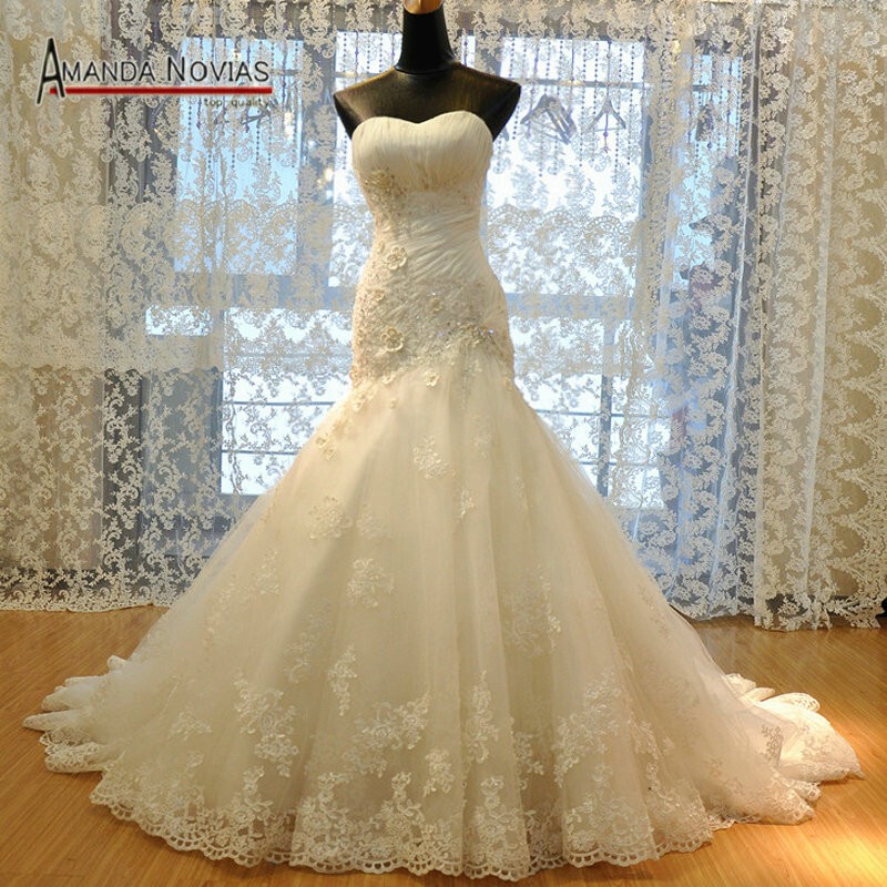 Factory wholesale Suzhou 2016 new elegant beautiful tube top slim lace style fishtail trailing wedding dress
