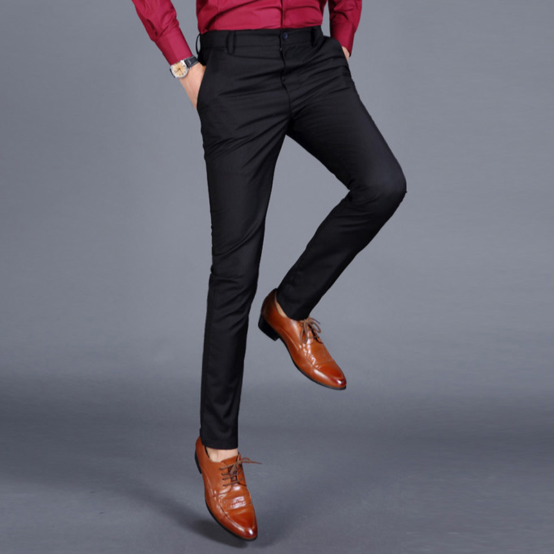 Amazon otoño nuevos pantalones de traje casual pantalones ajustados para hombres coreano slim fit no planchar pantalones formales de color sólido pantalones de traje