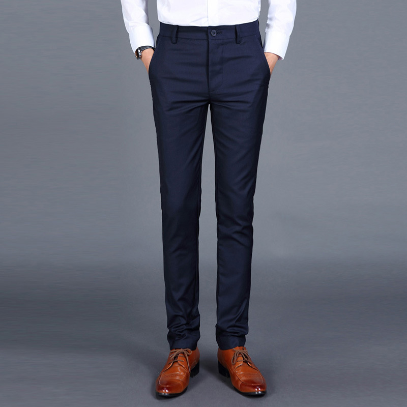 Amazon otoño nuevos pantalones de traje casual pantalones ajustados para hombres coreano slim fit no planchar pantalones formales de color sólido pantalones de traje