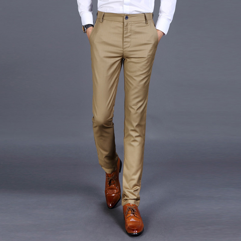 Amazon otoño nuevos pantalones de traje casual pantalones ajustados para hombres coreano slim fit no planchar pantalones formales de color sólido pantalones de traje