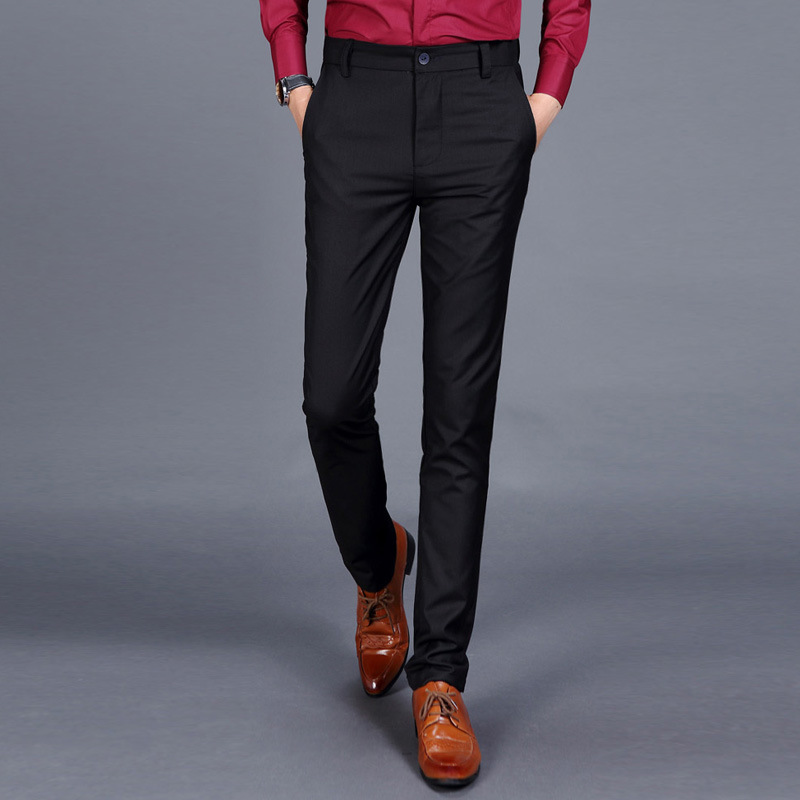 Amazon otoño nuevos pantalones de traje casual pantalones ajustados para hombres coreano slim fit no planchar pantalones formales de color sólido pantalones de traje