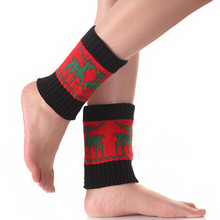 eBay女秋冬新款圣诞小鹿短款拼色保暖袜套针织毛线靴套护腿套10色