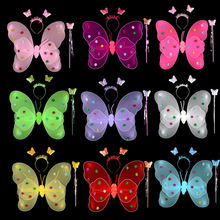 双层发光蝴蝶翅膀四件套儿童演出服装表演道具单层蝴蝶翅膀三件套