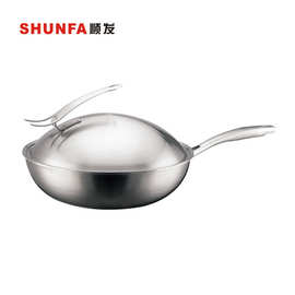 顺发热得衡32cm单柄三层钢炒锅无涂层304三层底物理不粘无油烟锅