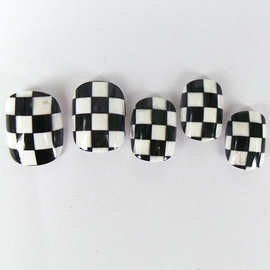 黑白格子个性假指甲片薄款成人美甲12片盒装穿戴甲专用甲片ins风