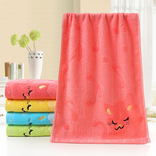 Note Cat Jacquard Bamboo Fiber Children's Small Towel 25*50 Water Absorbent Cartoon Kindergarten Face Wash Children's Towel Wholesale