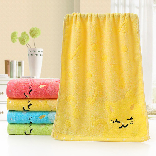 Note Cat Jacquard Bamboo Fiber Children's Small Towel 25*50 Water Absorbent Cartoon Kindergarten Face Wash Children's Towel Wholesale