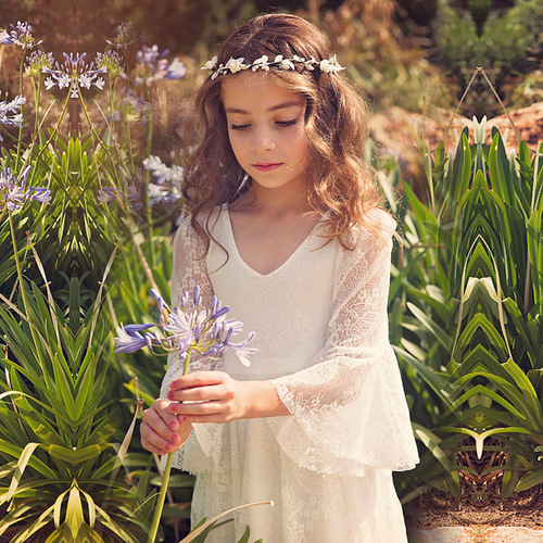 Girls' Autumn Long Sleeve Lace Dress Children's Dress Bell Sleeve Baby Dress Girls' Dress