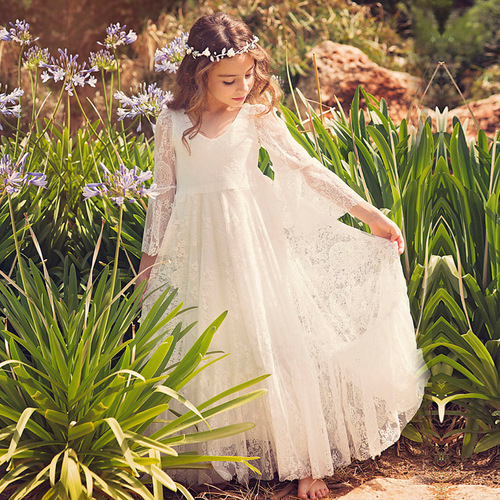 Girls' Autumn Long Sleeve Lace Dress Children's Dress Bell Sleeve Baby Dress Girls' Dress