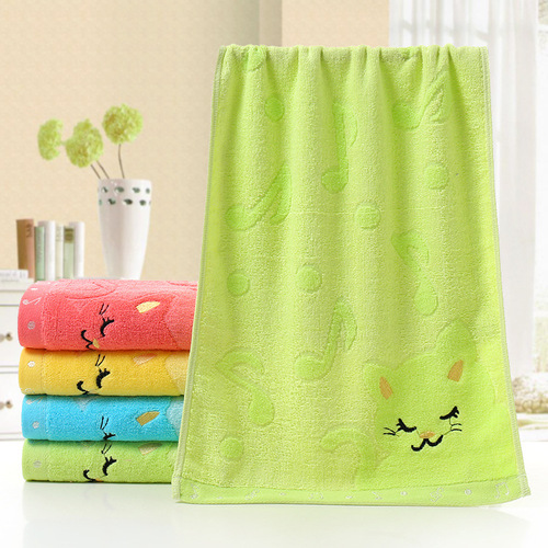 Note Cat Jacquard Bamboo Fiber Children's Small Towel 25*50 Water Absorbent Cartoon Kindergarten Face Wash Children's Towel Wholesale