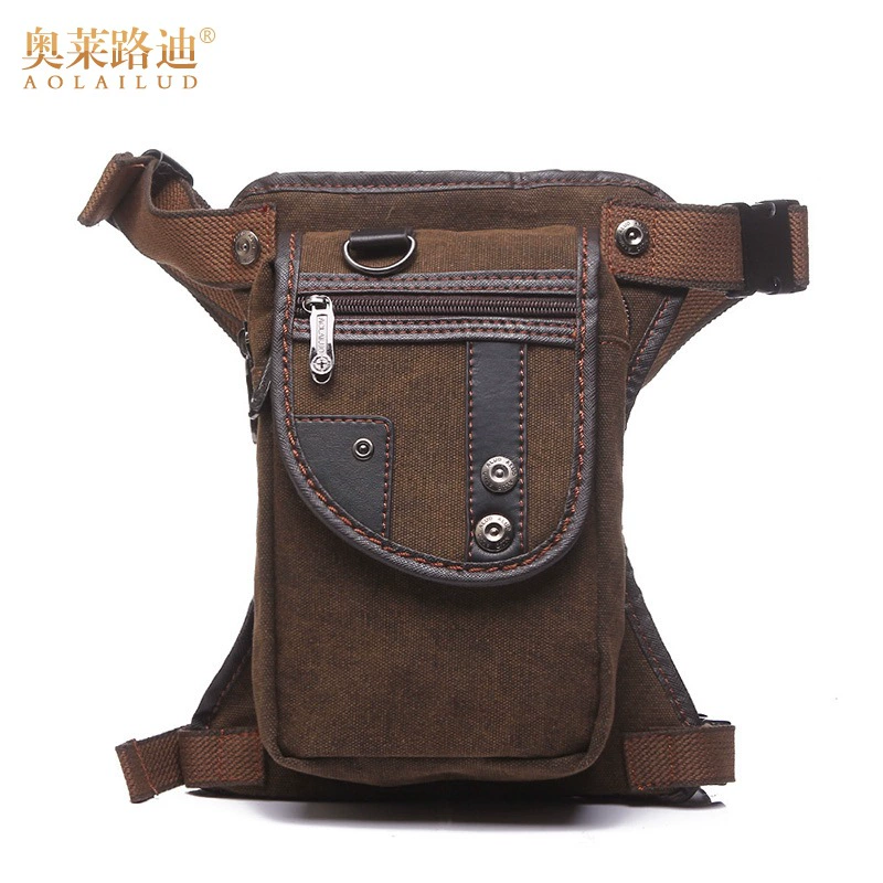 Retro canvas waist and leg hip bag, wear‑resistant water‑repellent, 10 inches, European style
