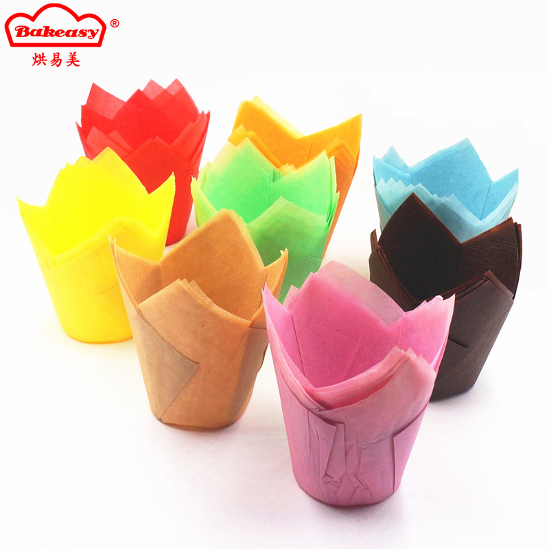 玛芬火焰杯需模具 多色50只装郁金香蛋糕纸杯 防油耐高温蛋糕纸托