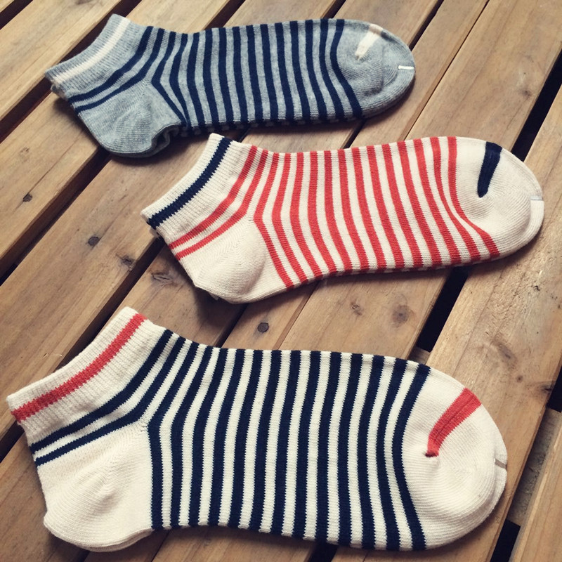 Japanese Style Spring and Summer New Arrival Navy Style Cotton Striped Women's Boat Socks Korean Style Artistic Fresh Style 3 Color Cotton Socks Short Socks