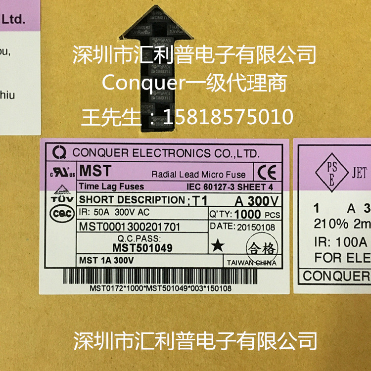 现货库存CONQUER台湾功得MSF6.3A250V塑封方形保险丝快断