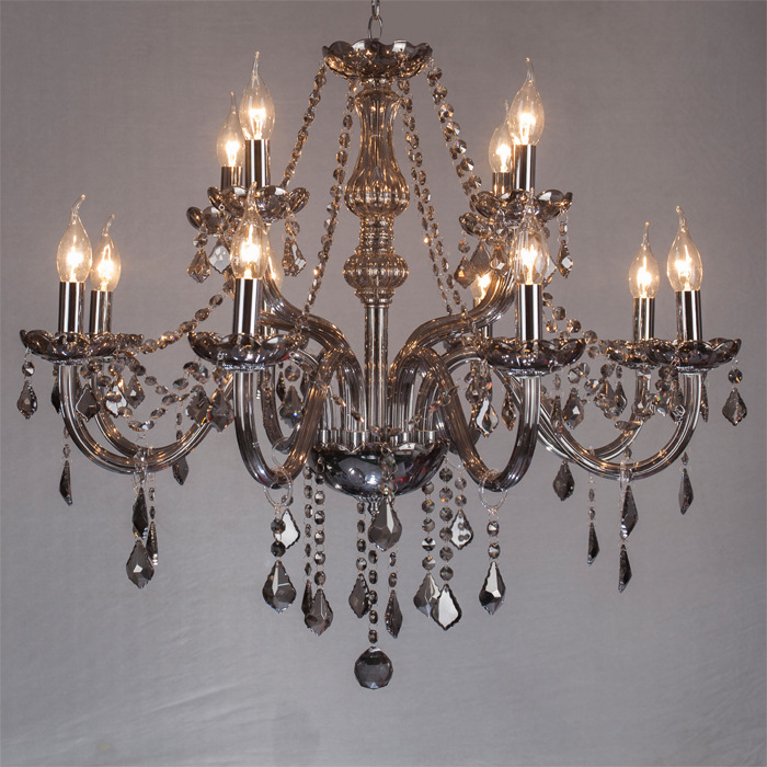 8+4 double layer smoke gray crystal chandelier 12 candle lamp for living room bedroom restaurant hotel guest room etc
