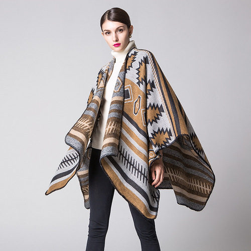 Geometric Puzzle Cape - European and American Style, Simple and Fashionable, Thickened and Extended, Warm and Air-Conditioned Scarf, Travel Blanket