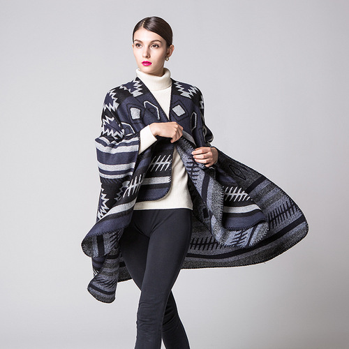 Geometric Puzzle Cape - European and American Style, Simple and Fashionable, Thickened and Extended, Warm and Air-Conditioned Scarf, Travel Blanket