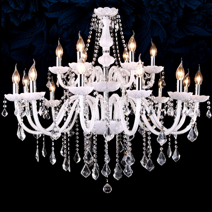 15-Cabeza de doble capa araña de cristal blanco lámpara de la vela blanca lechosa lámpara de cristal adecuado para sala de estar comedor dormitorio