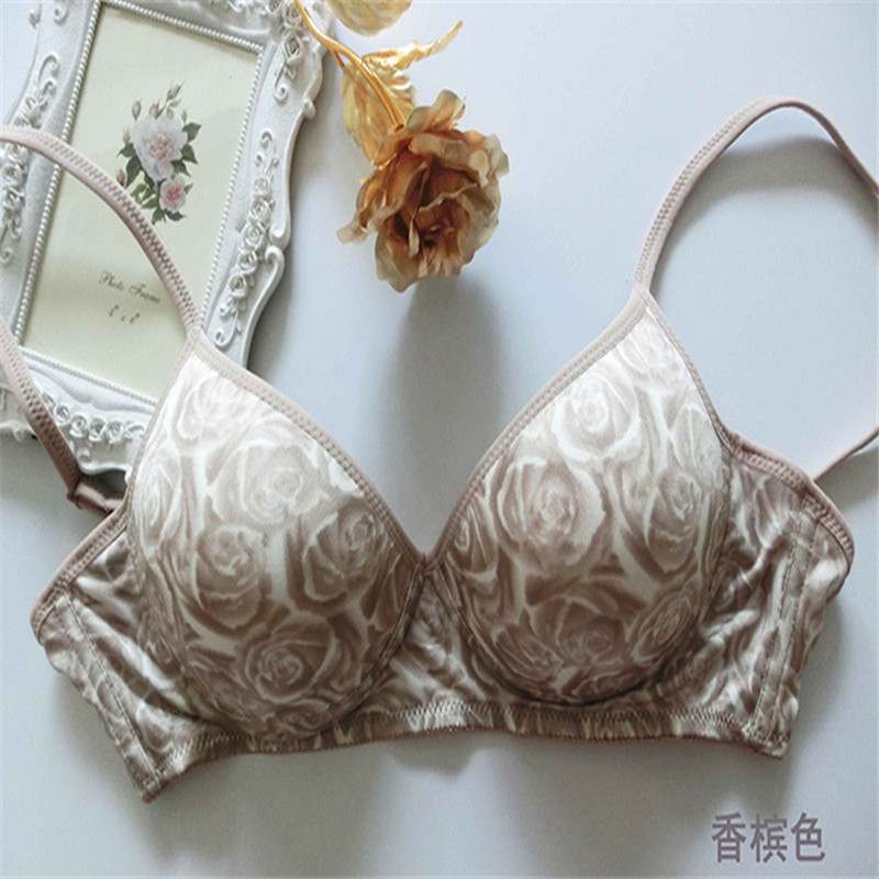 Silk Bra Without Steel Ring Mulberry Silk Bra Thin Mold Women's Underwear Sexy Printed Comfortable M-XL
