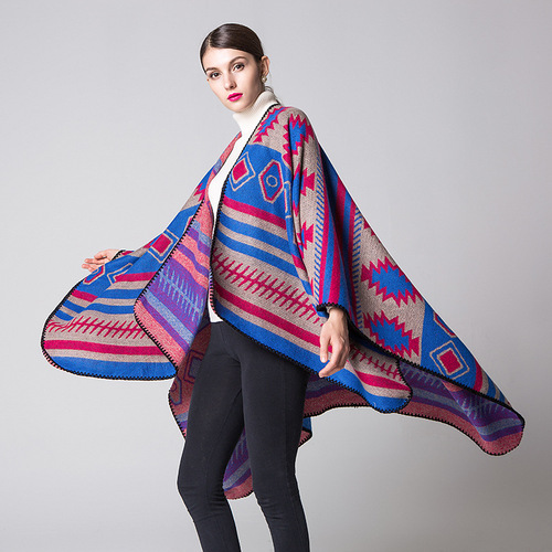 Geometric Puzzle Cape - European and American Style, Simple and Fashionable, Thickened and Extended, Warm and Air-Conditioned Scarf, Travel Blanket