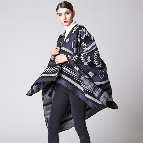 Geometric Puzzle Cape - European and American Style, Simple and Fashionable, Thickened and Extended, Warm and Air-Conditioned Scarf, Travel Blanket