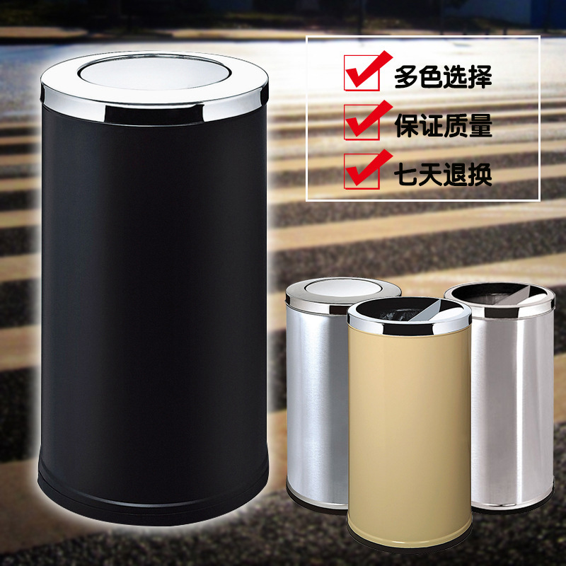 Large stainless steel trash can thickened round flip Hong Kong-style bucket ash bucket for shopping mall industrial Wanda