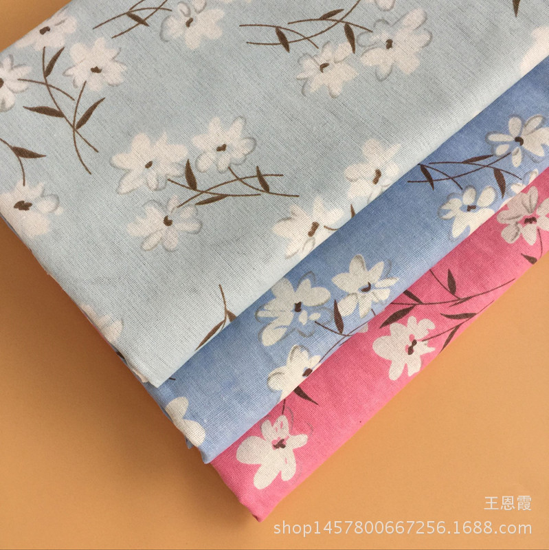厂家供应 亚麻坯布 麻布 帆布印花 DIY 玉兰花  小白花