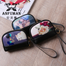 批发2024新款真皮拉链包淘宝热款头层牛皮彩绘零钱包 厂家直销