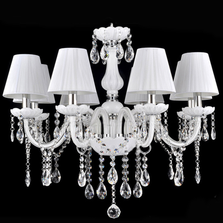 Lámpara de vela de jade blanco de 10 cabezas con tapa Lámpara de araña de cristal blanco con cubierta lámpara de sala de ingeniería de hotel sala de estar dormitorio
