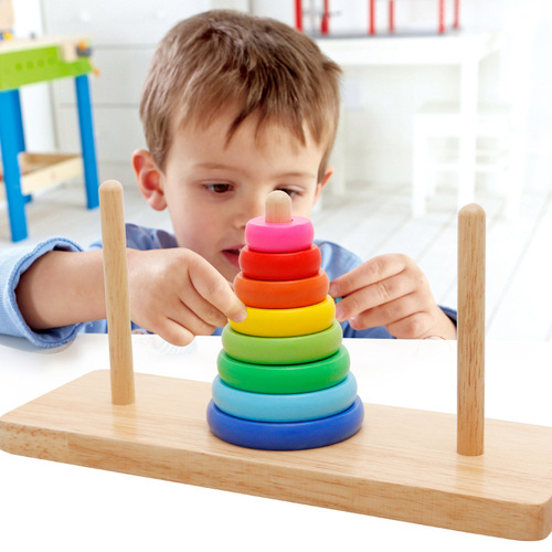 Wooden balls children's puzzle tower of Hanoi rainbow Jenga sets matching building blocks rainbow cognitive wooden toys