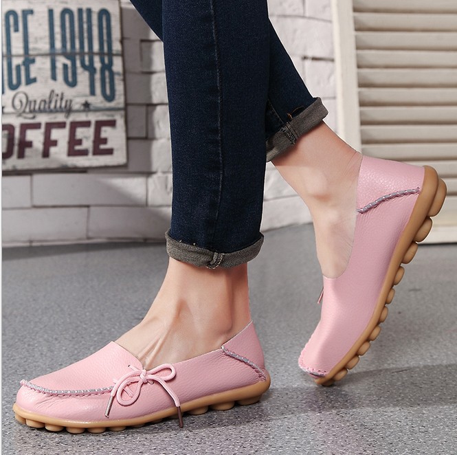 Autumn and Winter Comfortable Large Size Women's Shoes Genuine Leather Mother's Shoes Lazy Shoes Nurse Lace-up Flat Shoes Casual Women's Comfortable Single-layer Shoes